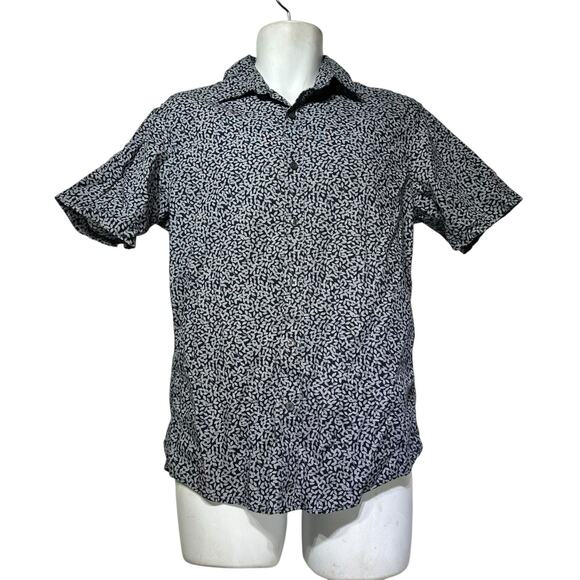 Michael Kors Slim Fit Short Sleeve Button Shirt Navy Abstract Print Size M - Picture 1 of 8